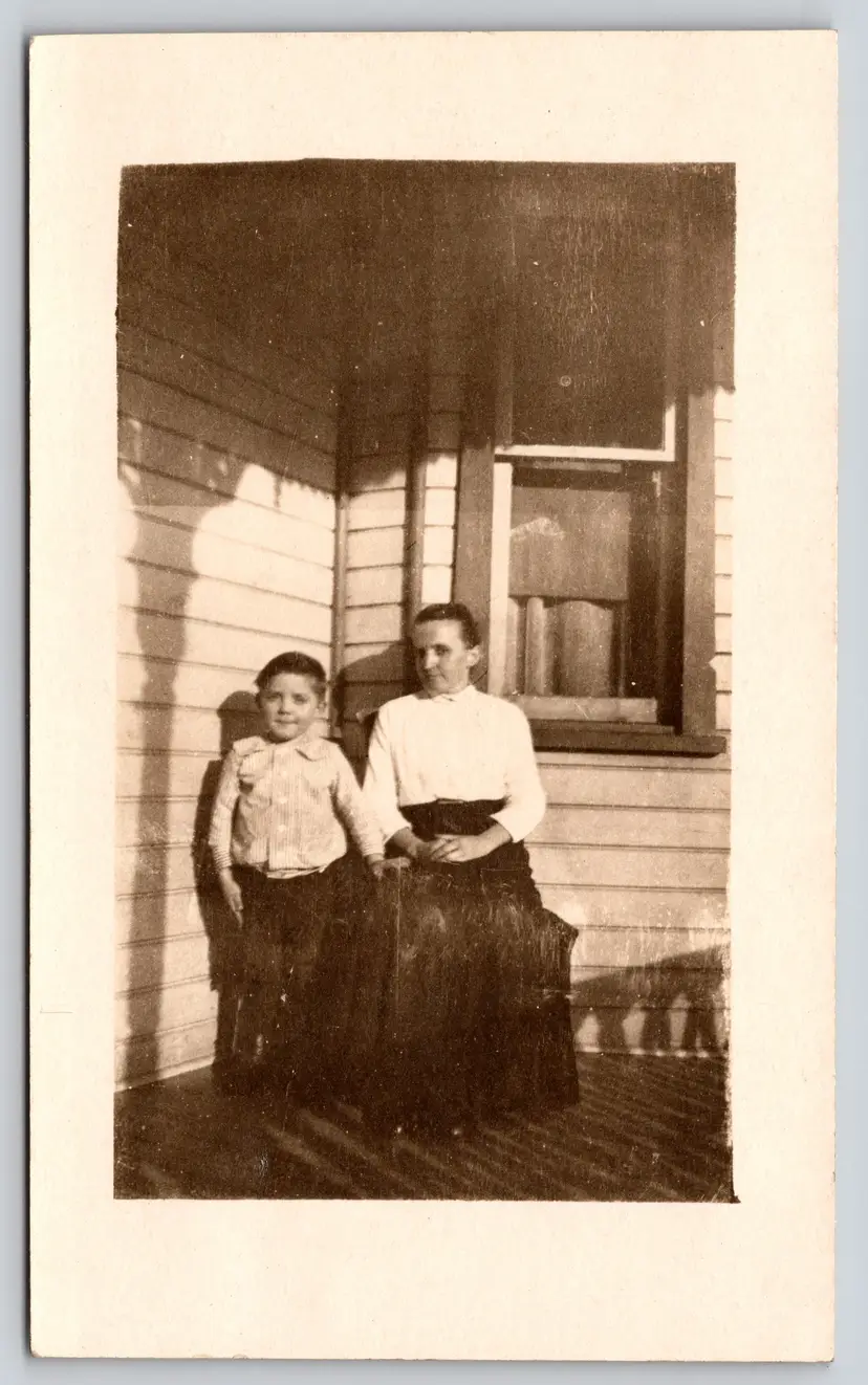 Postcard RPPC Woman and Child Outside Mother and Son Seated Real Photo - 8861