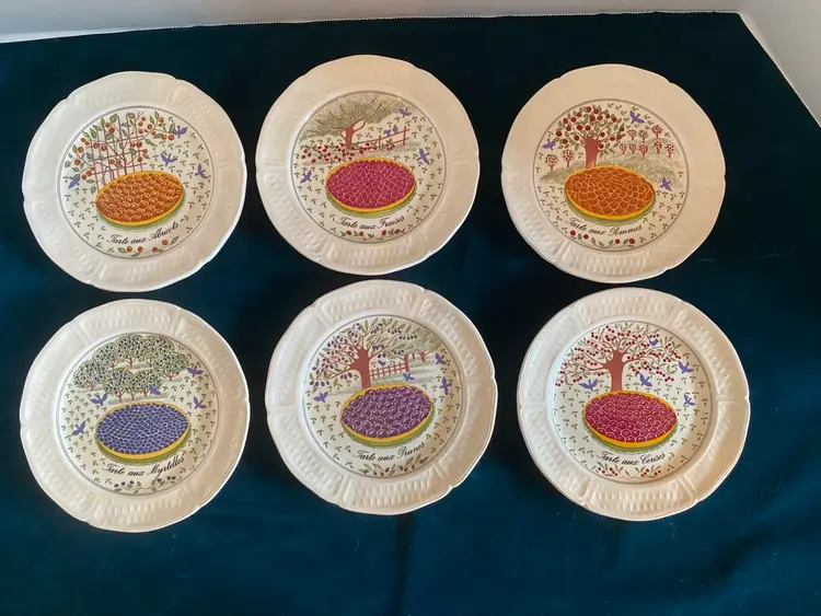 Vtg Gien France Les Tartes Fruits Canapé Cocktail Side Plates 6.25” Lot Of 6