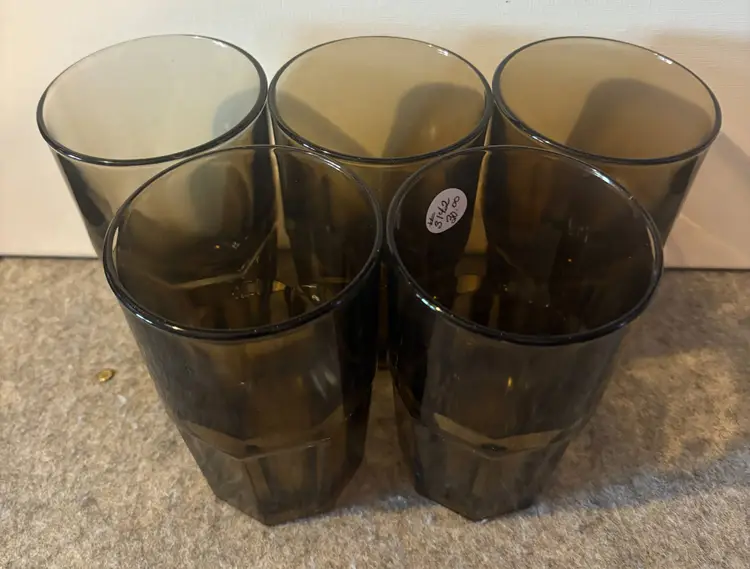 5 Vintage Libbey Crisa Mocha Brown Panel Design 5.25" Tumblers  # 3142