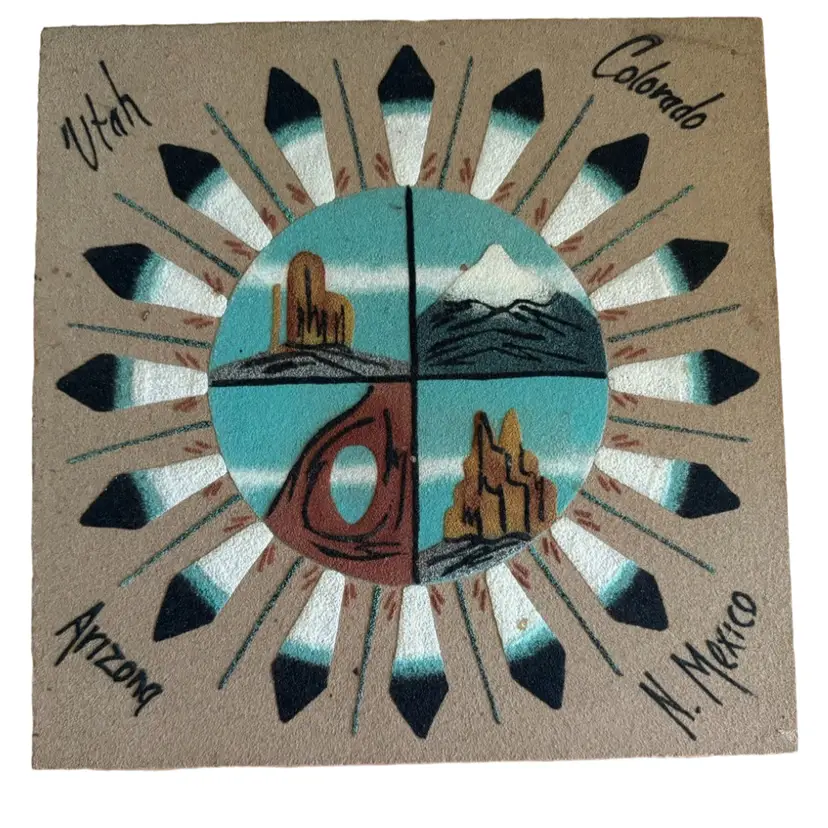 Native American Navajo “4 Corners” Sand Art Signed