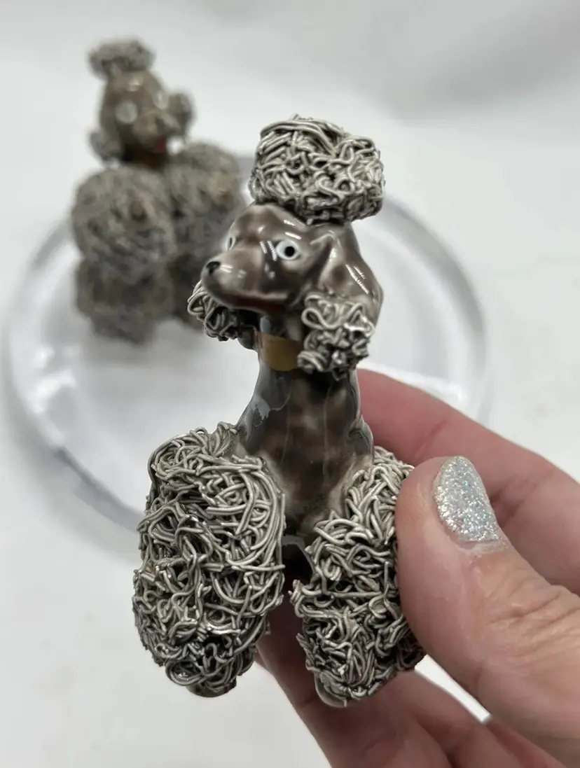 SALE Vintage Wales Japan Spaghetti Poodles Pair Grey Gray Black Kitschy Adorable