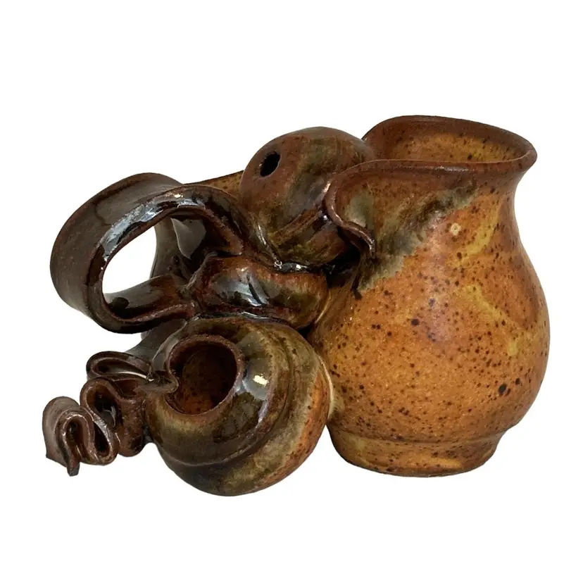 Art Pottery Unique Vase Flower Frog Artist Signed Earth Tones