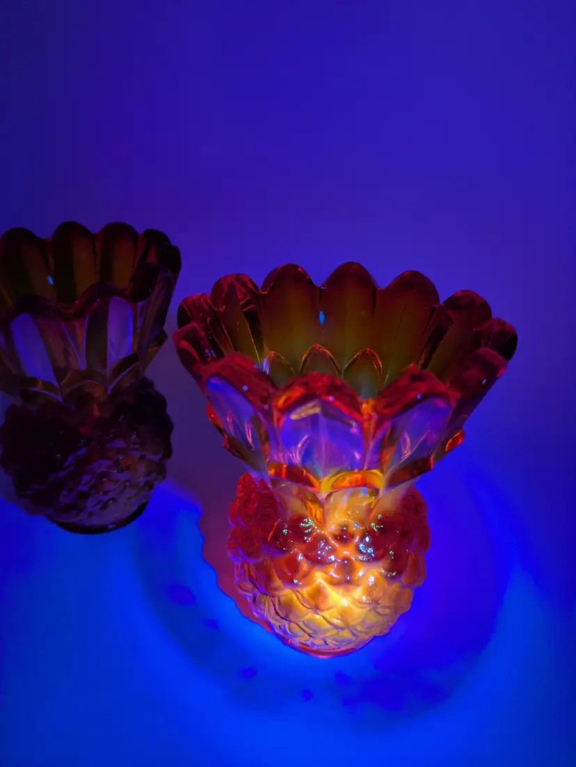 Amberina Pineapple Candle Holders Indiana Glass - Glows!