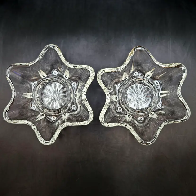 Anchor Hocking Star Glass Candle Holders Set of 2 Taper Holders Vintage