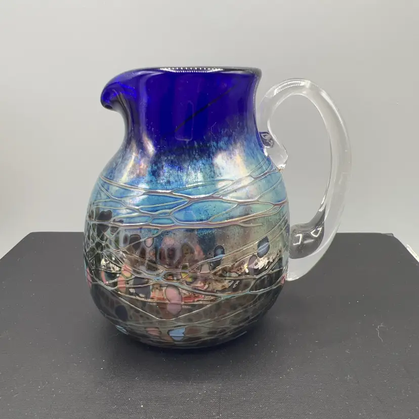 Blue Art Glass Pitcher