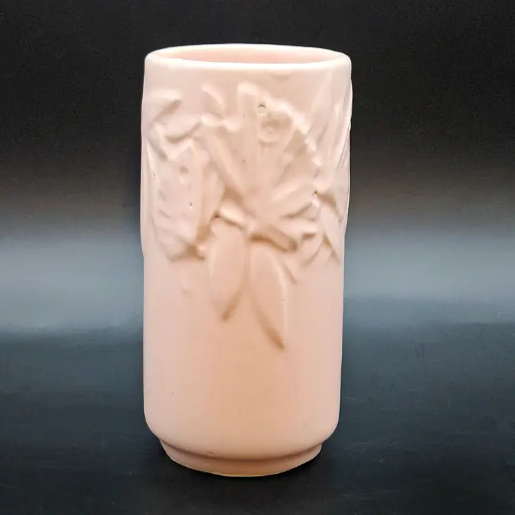 McCoy Pottery Butterfly Vase Pink Matte Cylinder 1940s Vintage