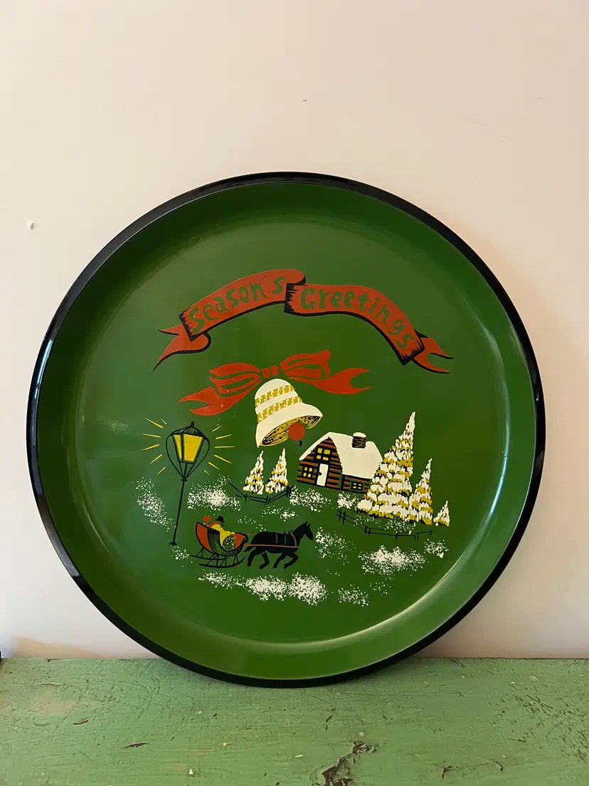 Vtg Santaland Japan Plastic Christmas Tray Santa Claus Season’s Greetings