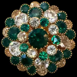 Clear & Green Tiered Rhinestone Brooch 2”