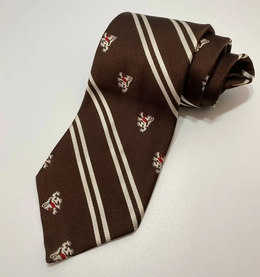 Vintage 'Made Expressly For KLEINHANS Buffalo' Polyester Tie Brown Lions and Stripe Design 57.50" x 4.15"