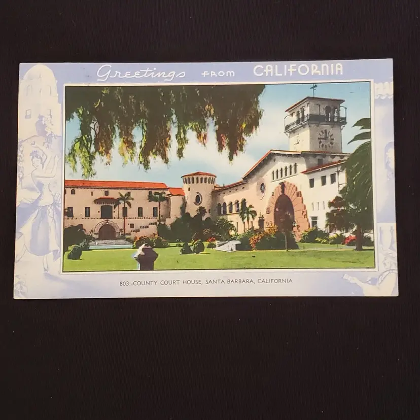 Postcard Greetings From California County Courthouse Santa Barbara unused Vintage