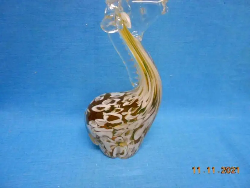 Vtg Hand Blown Art Glass Paperweight Giraffe Figurine Sculpture Amber White READ