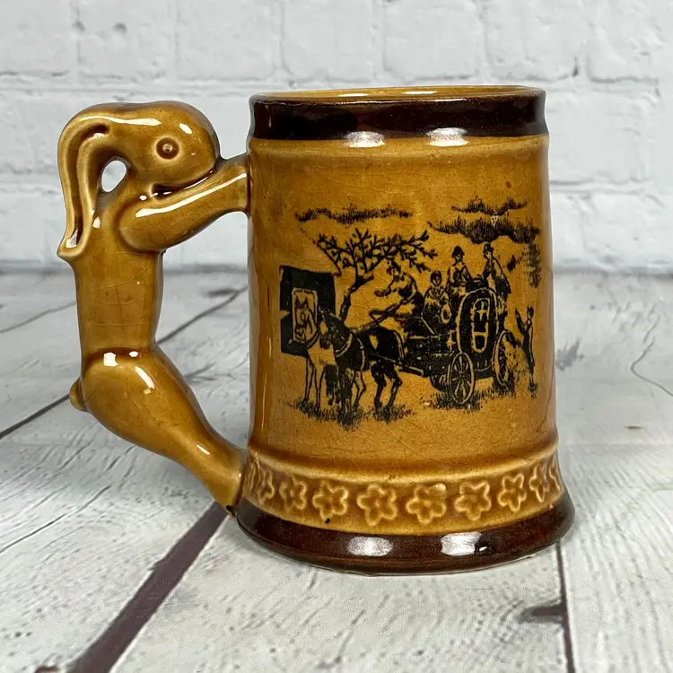 Mug Made In Occupied Japan Rabbit Handle Stagecoach
