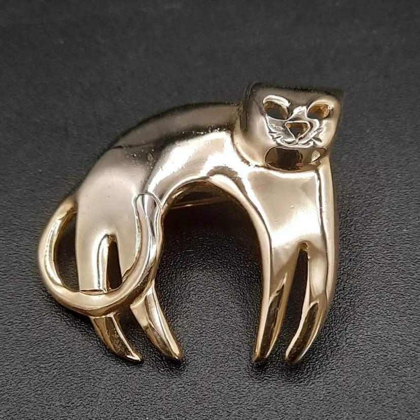 SFJ Gold Tone Cat Pin Brooch