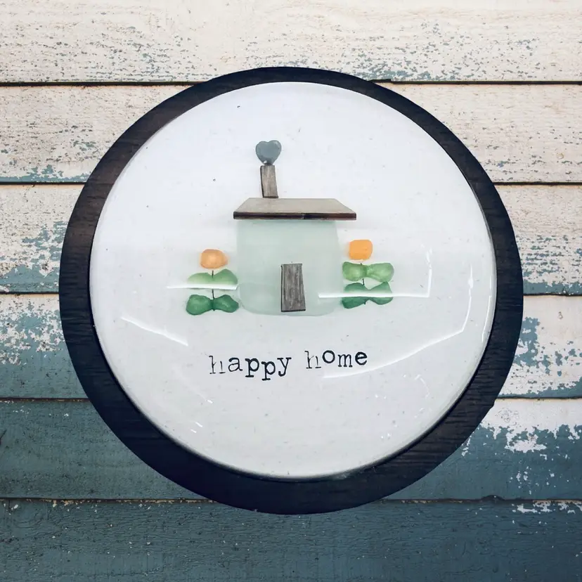 Happy Home Desk Glass Round Paperweight 2.5”
