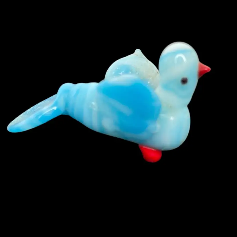 Vintage ART GLASS Miniature Blue Bird Figurine As Is