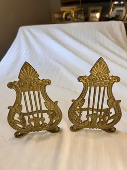Brass Lyre Harp Bookends
