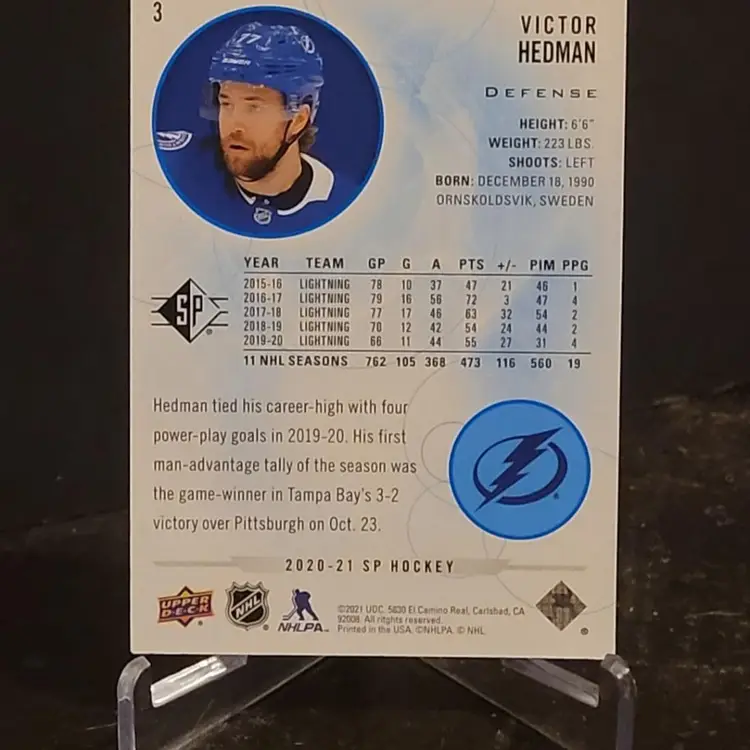 2021/22 Upper Deck Hockey SP Blue Victor Hedman #78