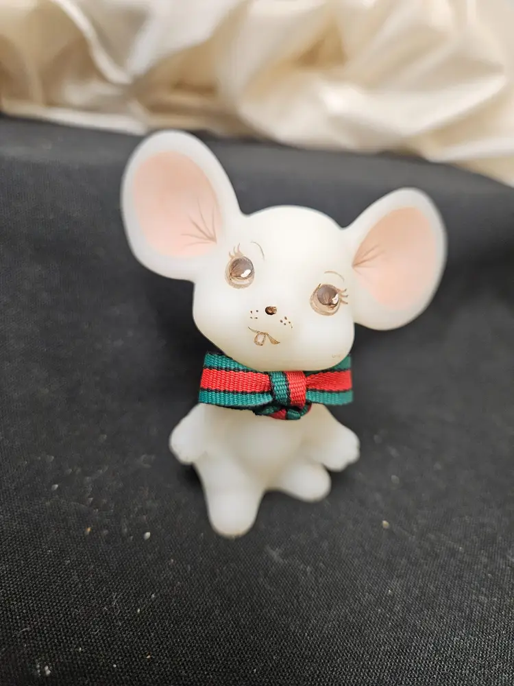 Fenton white Satin Christmas Mouse - signed