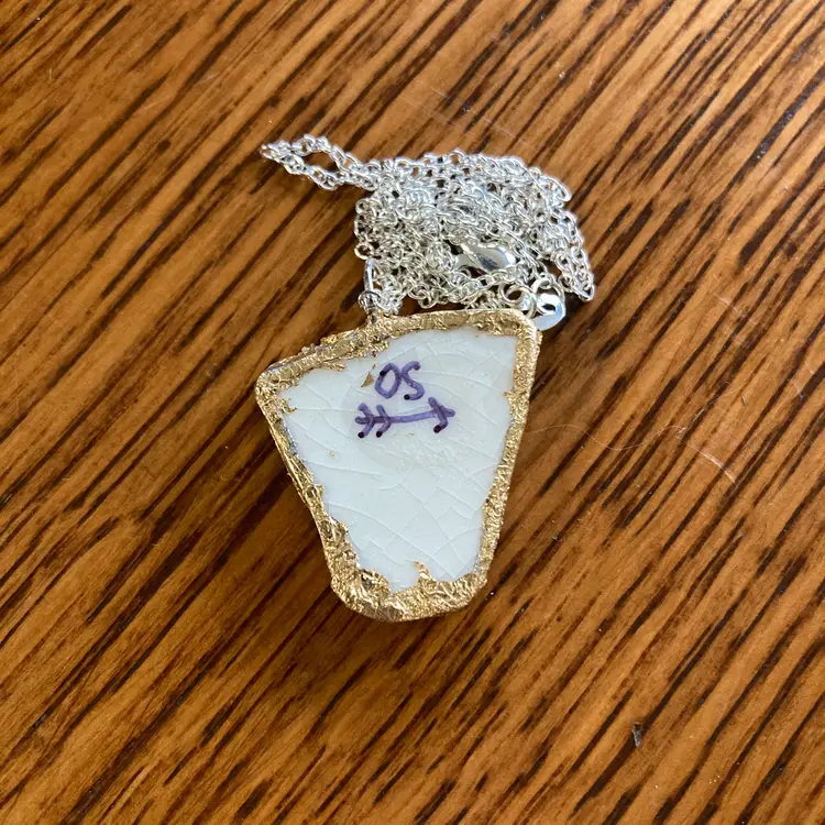 Broken Pottery Artisan Made Swallow Pendant Wells Plate Handcrafted Necklace 1 in x 1 in