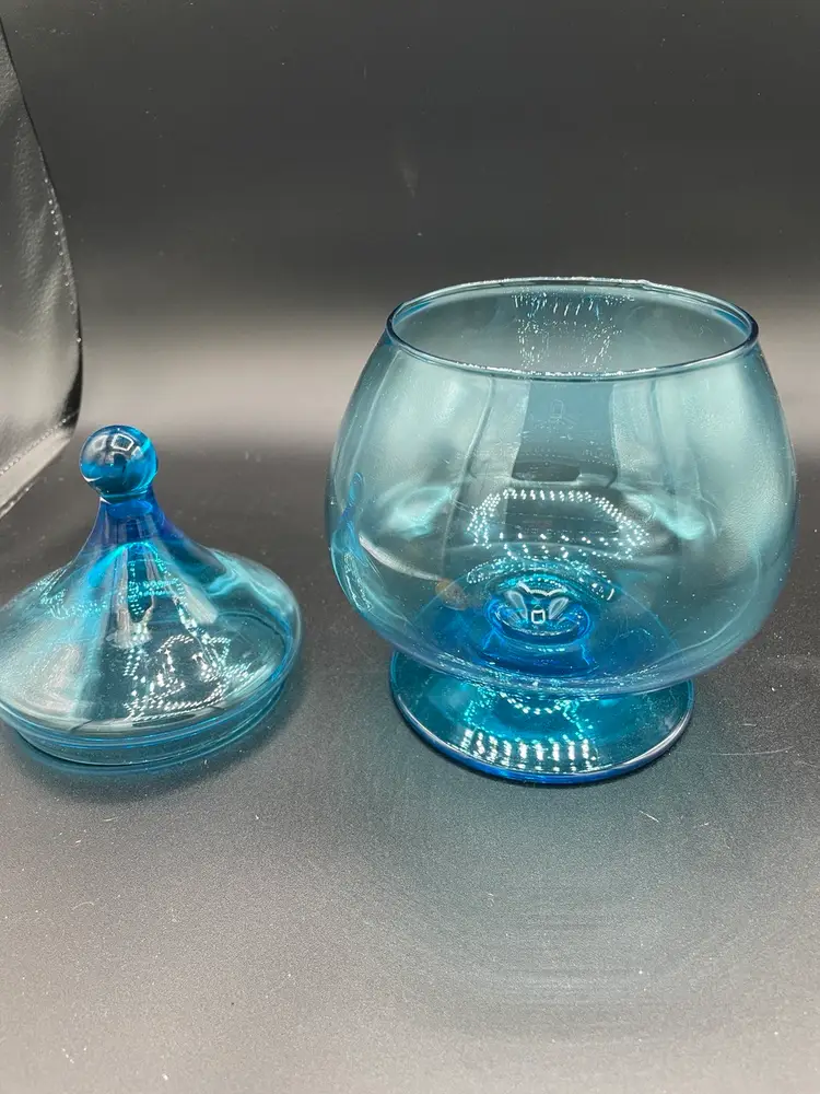 Empoli Blue, turquoise, round glass lidded jar, apothecary jar, circus lid