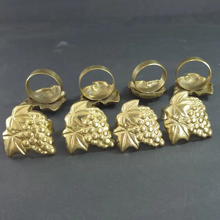 Set of 8 Vintage Brass Grape Cluster and Leaf Napkin Rings Garden Fruit Metal