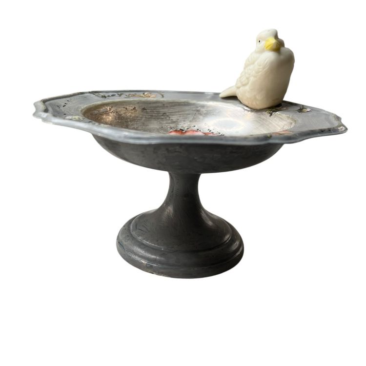 vintage silver plate compote up cycled to birdbath 7" x 3.75"