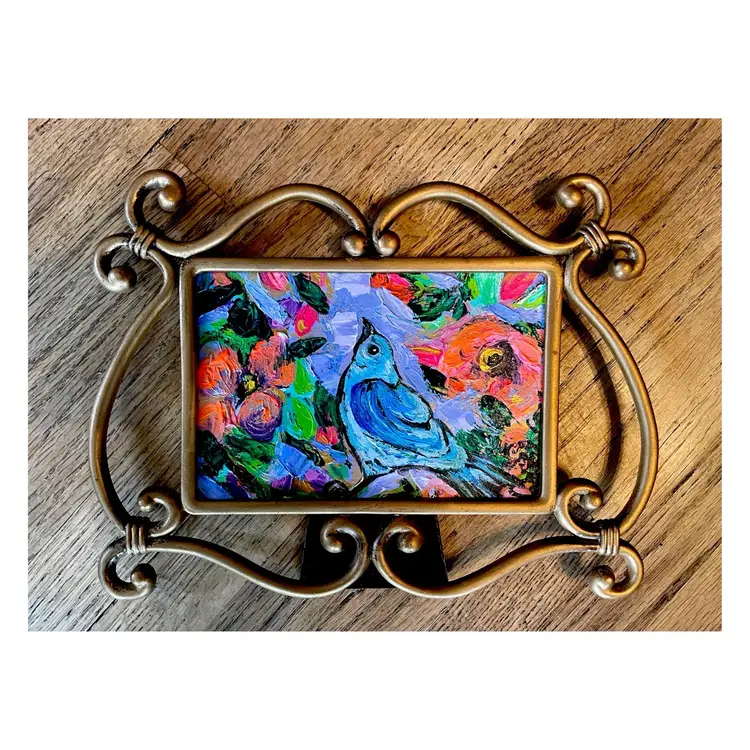 Color Me Blue 
New, Original Bird Painting 
On 6”x4” Watercolor Paper 
In 9”x7” Preloved Frame
With Glass