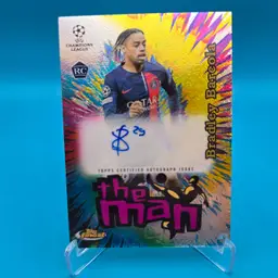 Bradley Barcola RC 2023-24 Topps Finest UEFA The Man Rookie Soccer Card Auto Paris Saint-Germain