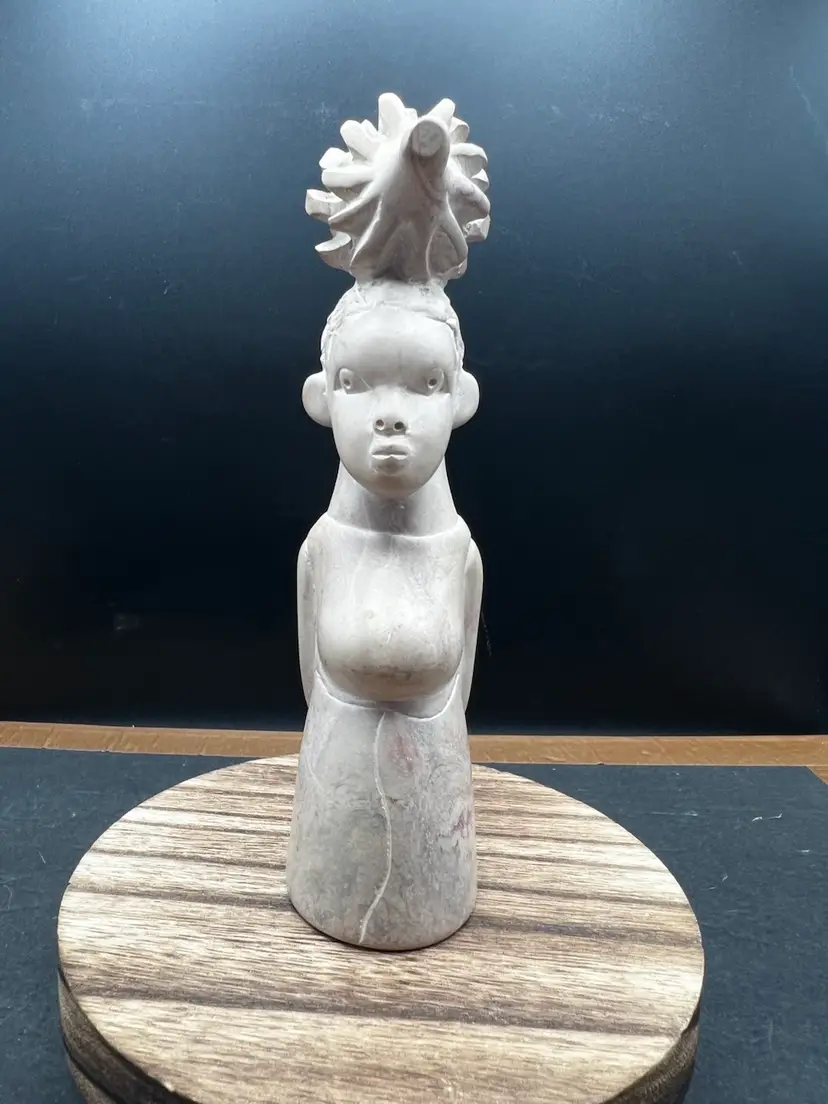 #627B Vintage Hand Carved Soap Stone African Mother With Child Figurine/Fetish