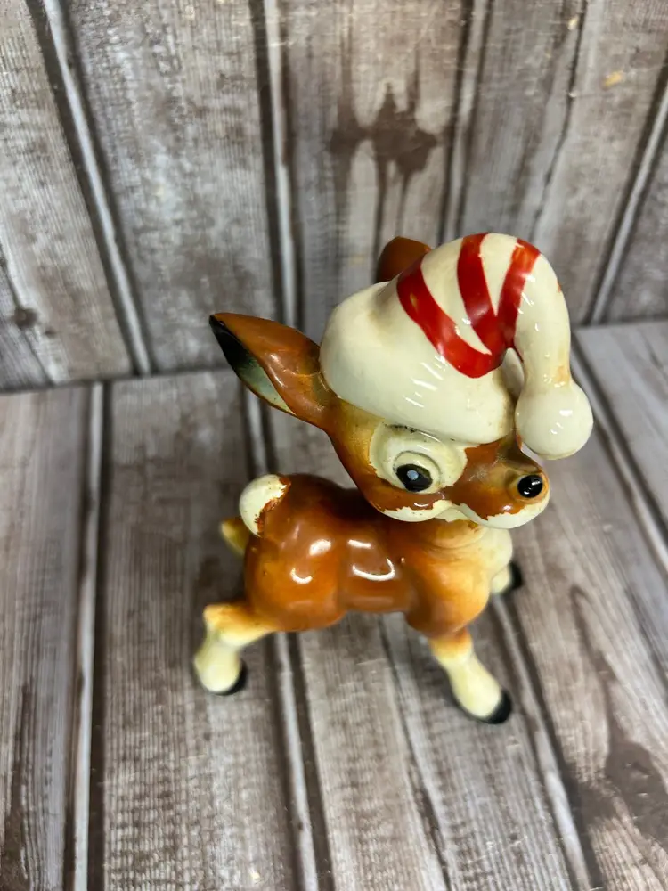 Vintage MCM Ceramic Christmas Reindeer Deer Stocking Hat