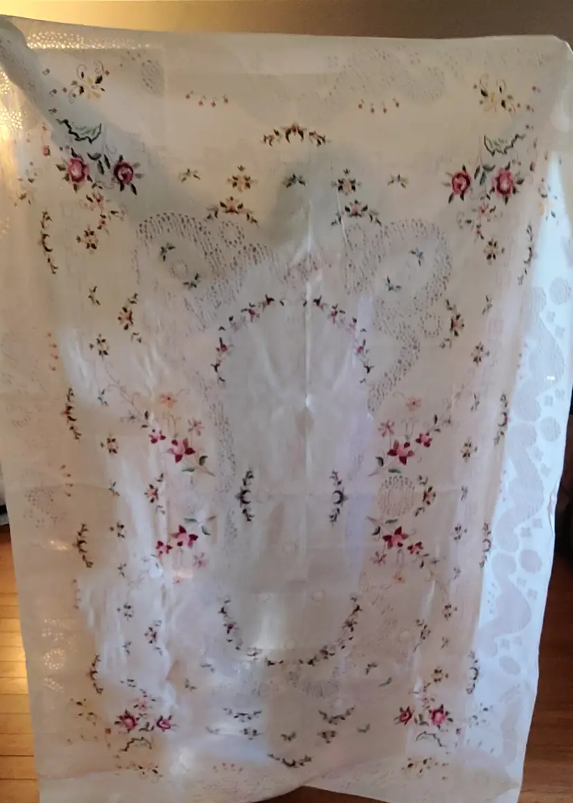 Lacey With Cut Outs & Floral Designs Tablecloth approx 48x 60"