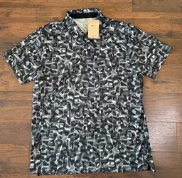 Nike Dri-Fit Tour Confetti Black Gray Polo Golf Shirt FD5939-077 Men's Medium