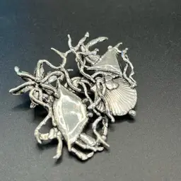 Sea Life Brooch / Pendant Silver Tone 2 1/2” High