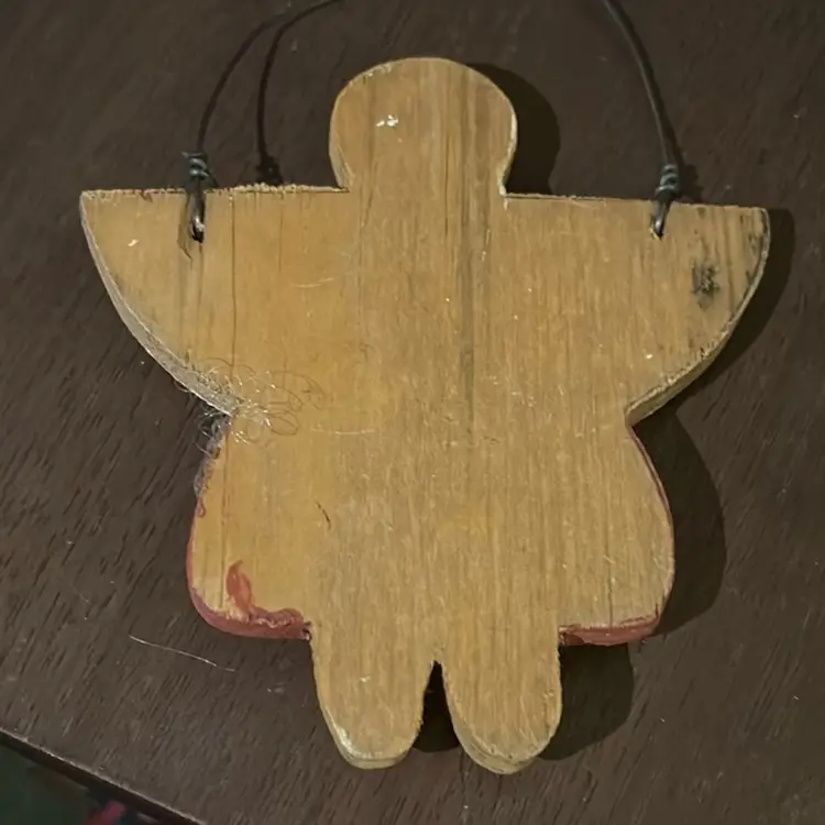 Wooden Angel Ornament With Buttons And Fabric