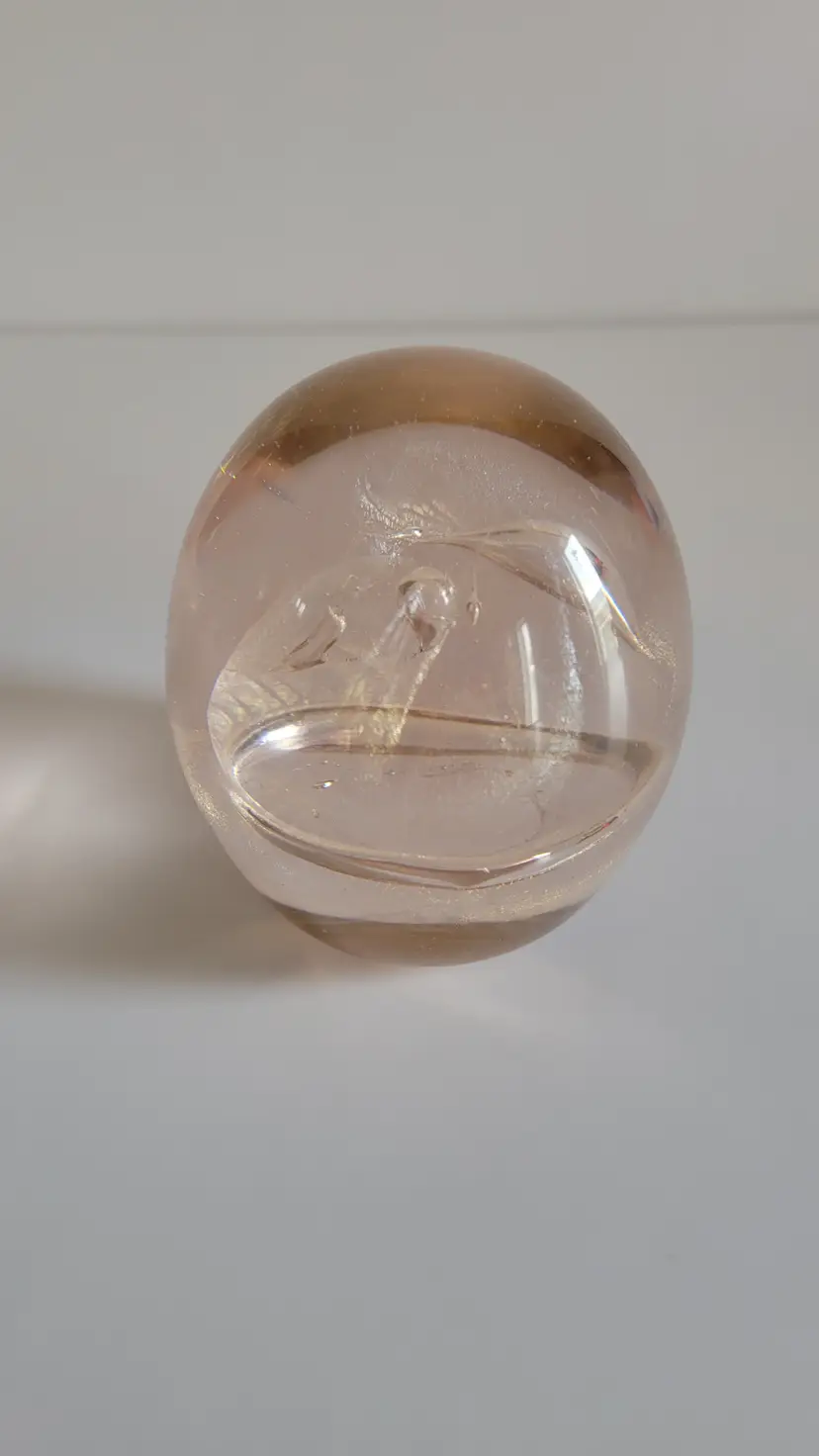 Skookum,early Robert Held pink with iridescent and bubbles 3in t 2.5in w