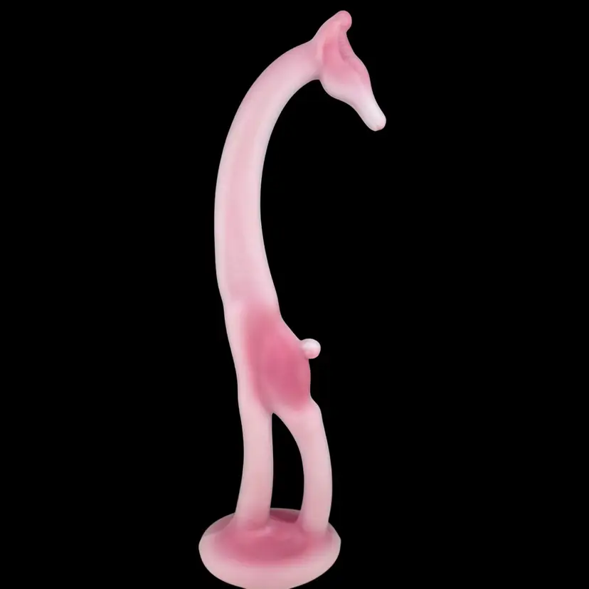 Heisey Fenton Satin Rosalene Glass Giraffe Figurine For HCA, Heisey By Fenton Glass Figurine, Heisey Collectors Of America Commissioned Piece