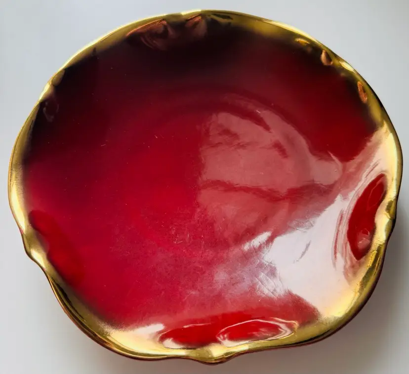 Gorgeous Serving Dish In A Deep Red With Gold Trim - Numbered 369 - 24
