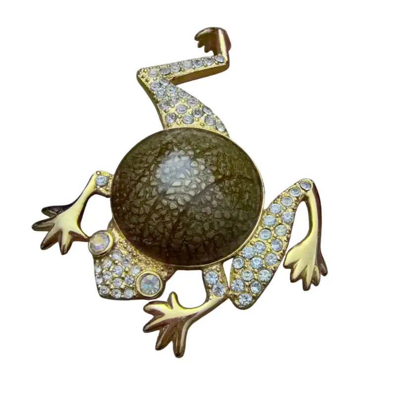 St. John Brooch, Climbing Frog with Rhinestones and Enamel