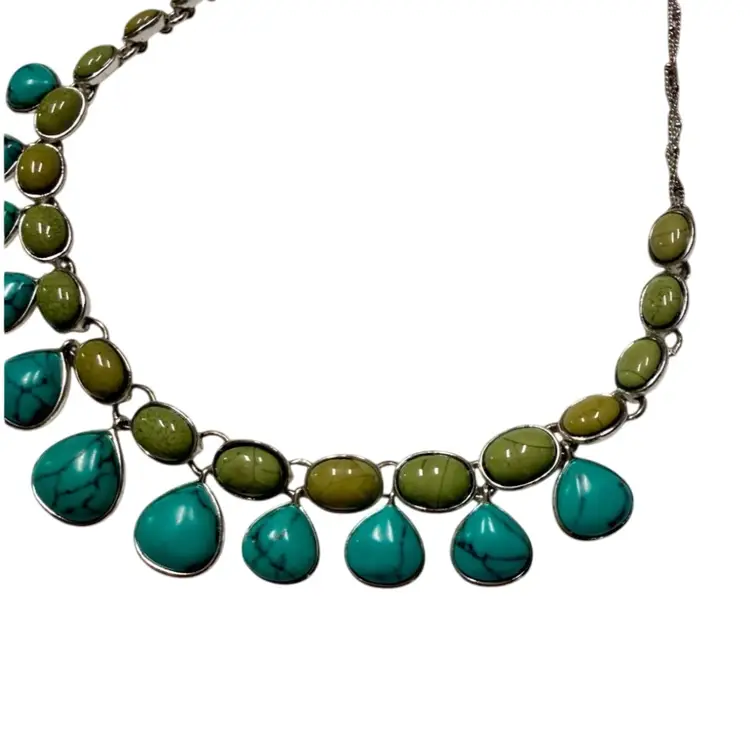 MONET Semi Precious Stone Accents Necklace | Turqoise Silver Tone With Tag