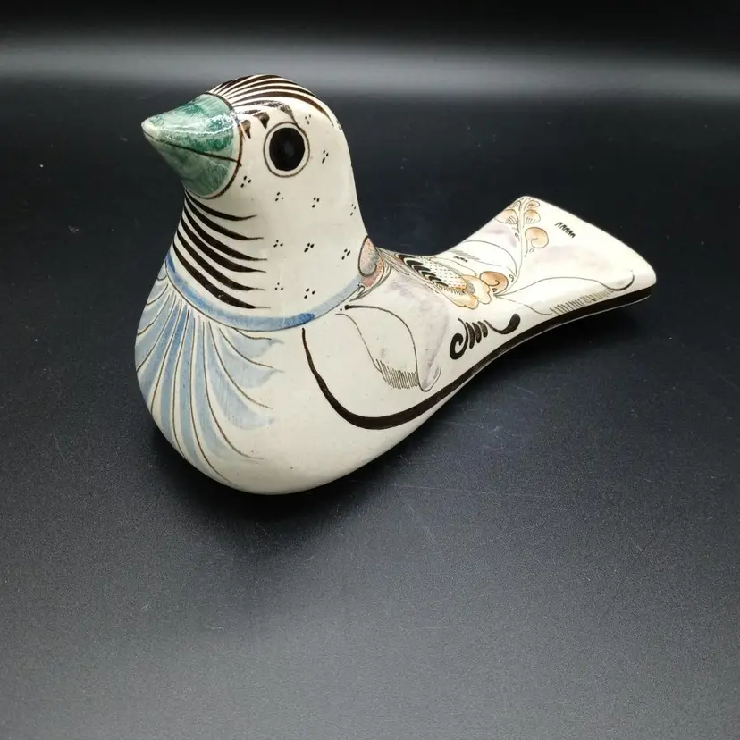 Vintage Hand Painted Ceramic Folk Art Bird Floral Mexico Signature