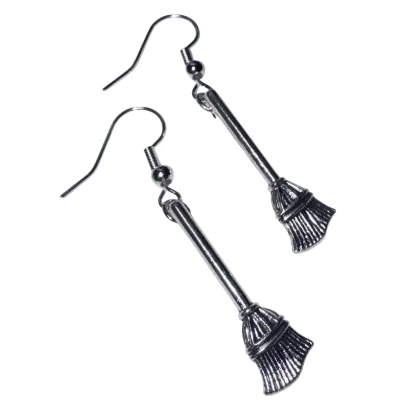 Halloween Witch Broom Charm Handmade Dangle/Fishhook Earrings