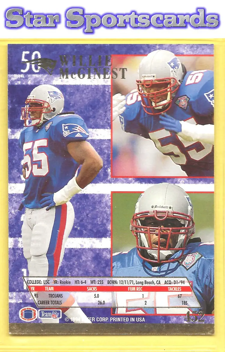 1994 Ultra #452 Willie McGinest RC New England Patriots Rookie