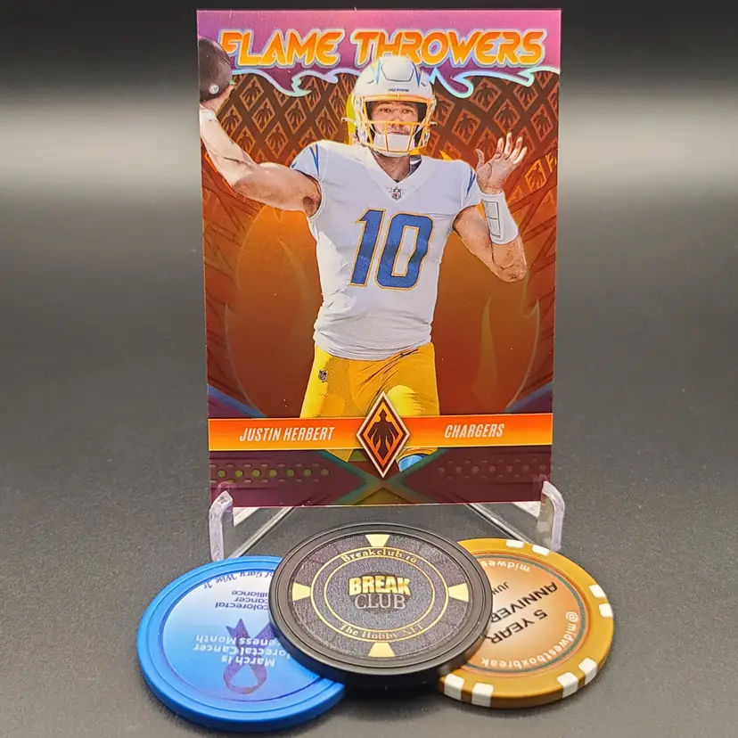 Justin Herbert 2022 Panini Phoenix Flame Throwers Insert Pink Parallel Numbered 88/175 Card #FT-2 - Los Angeles Chargers Football Card