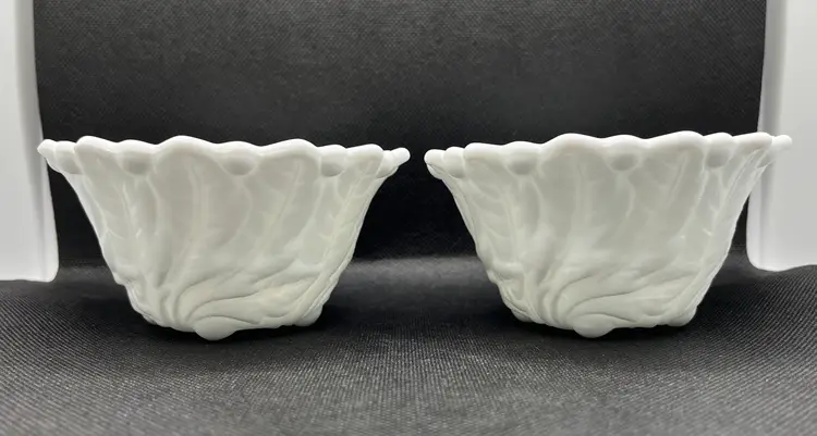 Pair Of Vintage 1960’s Wild Rose White Milk Glass Candlestick Holders By Indiana Glass, Cabbage Leaf, Cottage Core