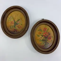 Pair Of Frank Linnell Signed Vintage Mini Floral Oil Paintings 5.5”