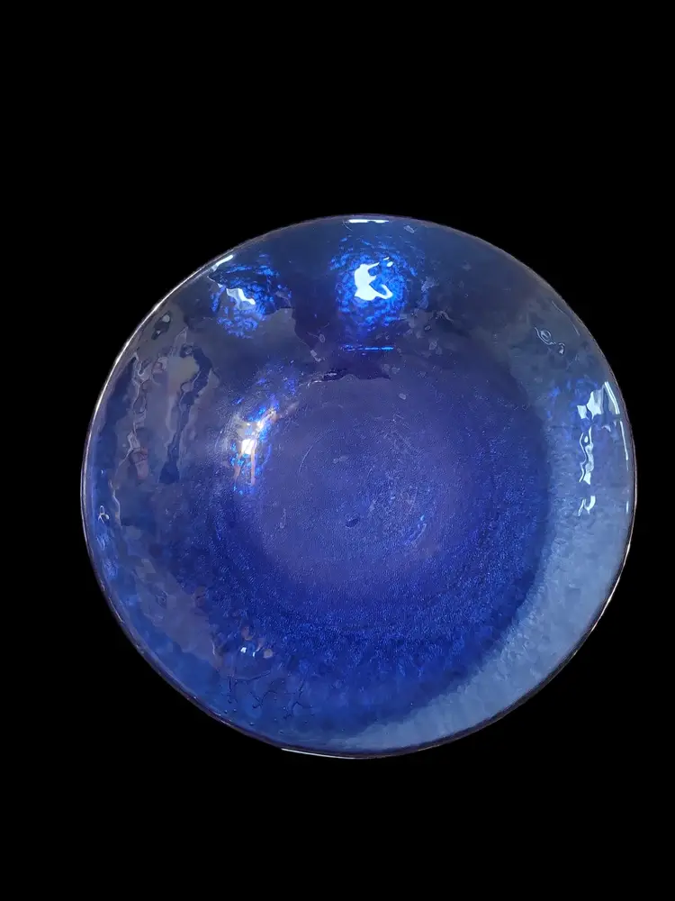 #01 - Vtg Ferro Murano Blue Textured Glass Bowl 9"