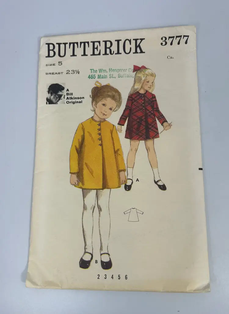 Vintage Butterick Sewing Pattern 3777 Size 5 Chest 23 1/2 Girls Coat-Dress