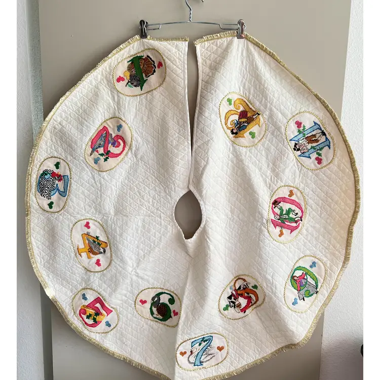 Vintage felt handmade 12 days of Christmas tree skirt