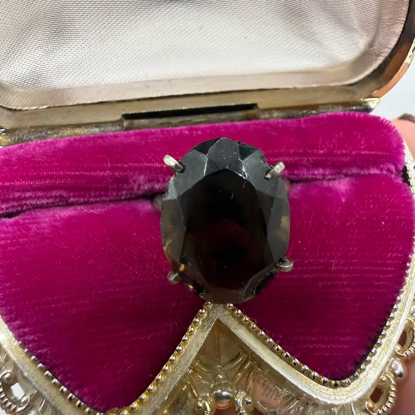Antique Sterling Silver And Smoky Quartz Cocktail Ring - Size 6- As Is