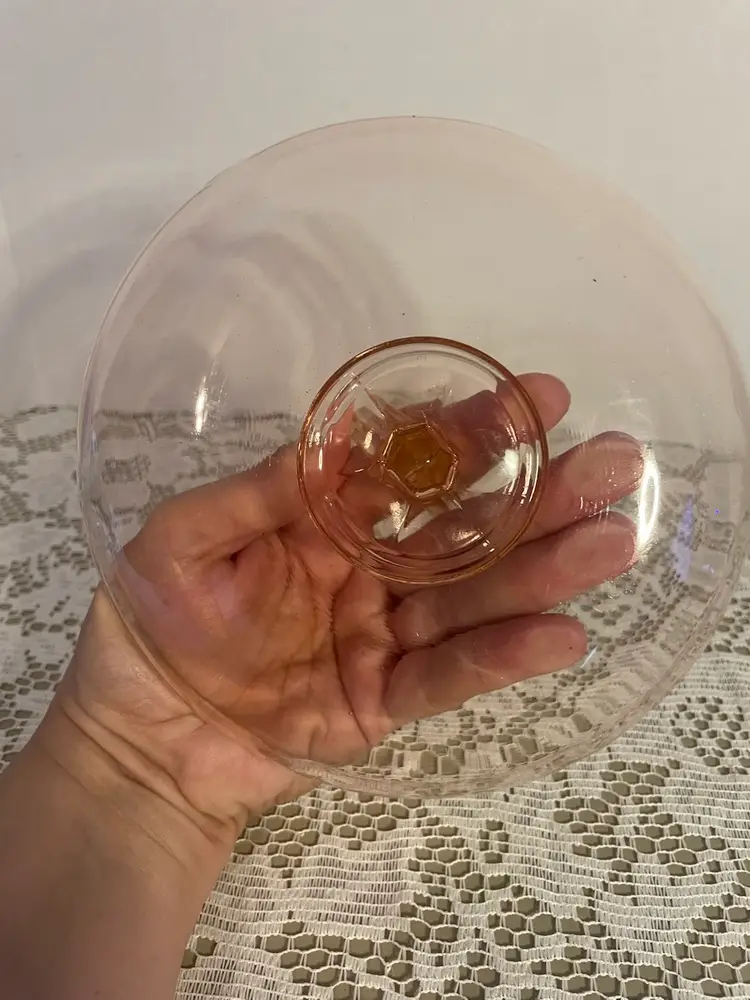 LE Smith Pink Depression Glass Heart Handled Dish 6.75x3”